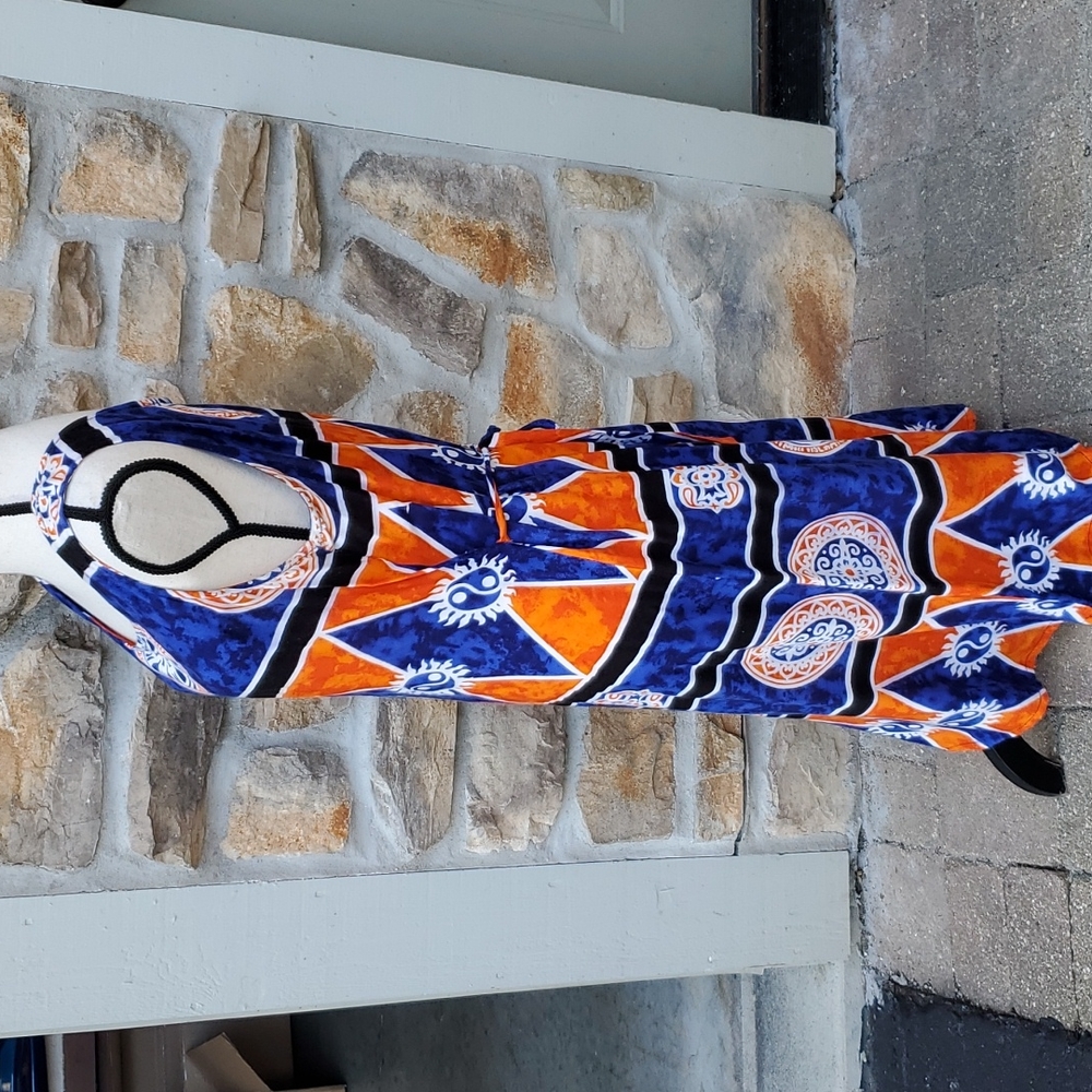 VINTAGE CARIBBEAN GIRL USA DRESS L ORANGE BLUE SUNDRESS LONG BEACH - Picture 5 of 9